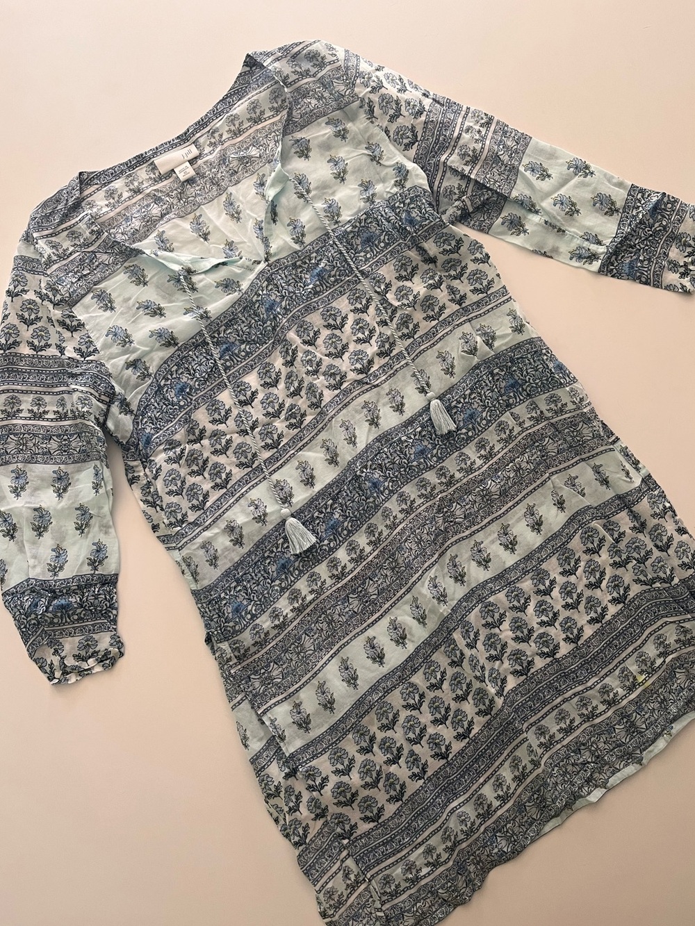 J. Jill Blue Floral Cotton Tunic Top Boho Artsy Earthy Hippie- XS Good Condition